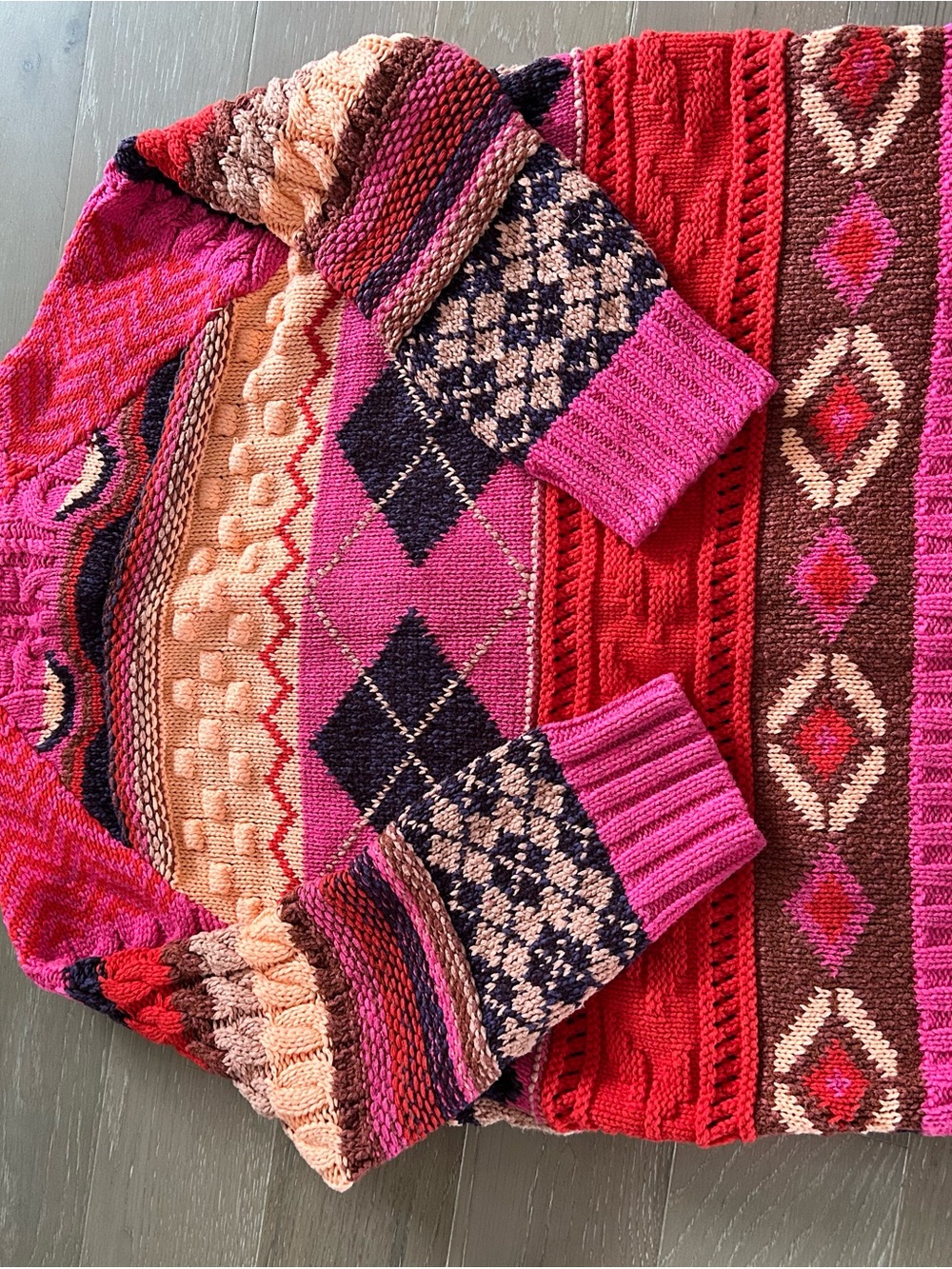 Hot Pink Patterned Button-Front Women's Sweater - Picture 3 of 4